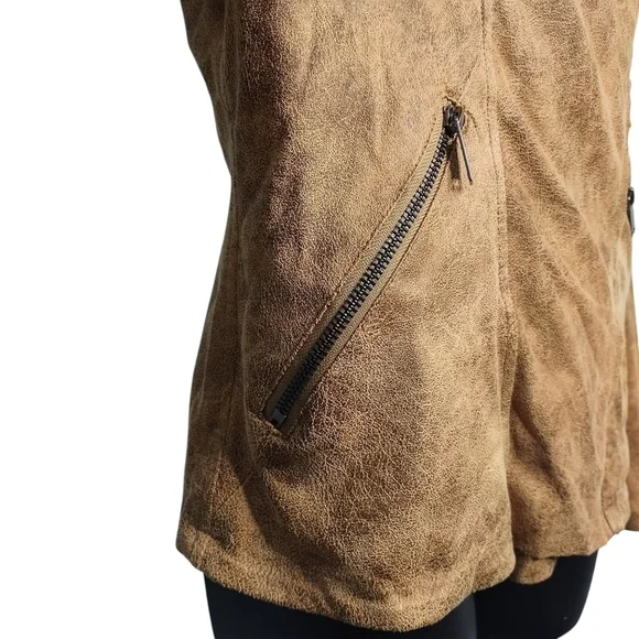 Elan Jacket Women's Brown Faux Suede Cowl Neck ZIP Up Moto Jacket Sz M - Picture 5 of 9